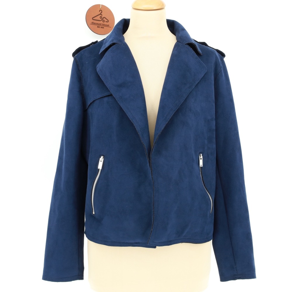 Philosophy Republic‎ Navy Blue Faux Suede Moto Jacket Womens Large Zip Pockets